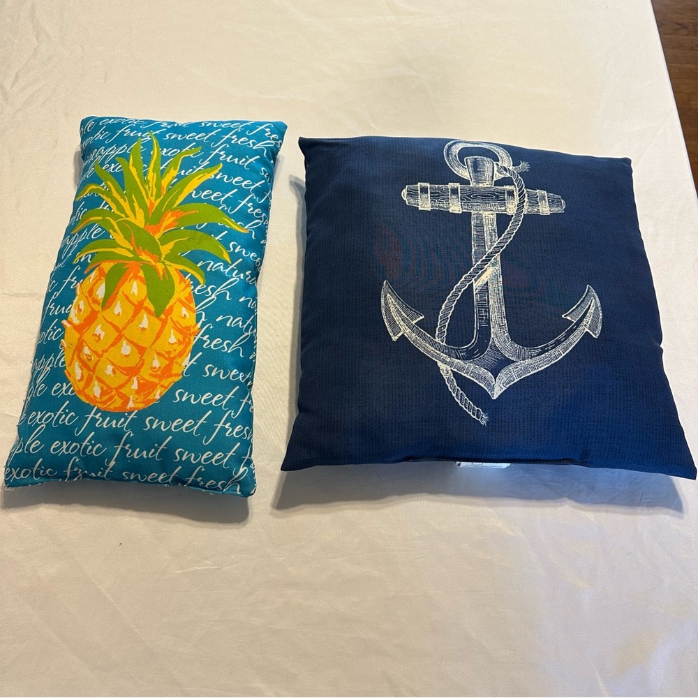 Nautical Anchor & Pineapple Decorative Throw Pillows - Blue, Yellow